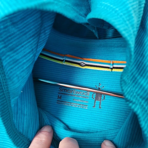 SMARTWOOL Merino Wool Hoodie Base layer Turquoise Outdoor Gorpcore Mens M - Picture 8 of 8